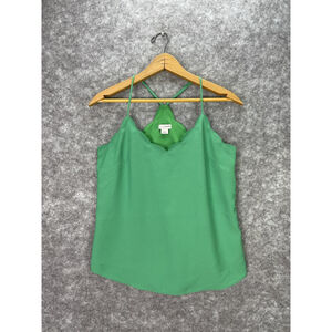 J. By J.CREW Tank Top Womens 2 Green Scallop Satin Cami Adjustable Straps